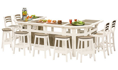 EC Woods Tacoma Outdoor All Poly Bar Shown in Weathered Wood and Bright White with Poly Fronts
