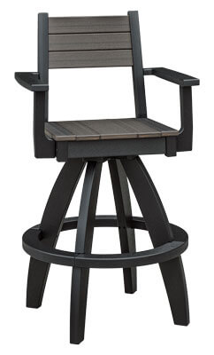 EC Woods Acadia Outdoor Poly Bar Height Swivel Chair Shown in Coastal Gray and Black