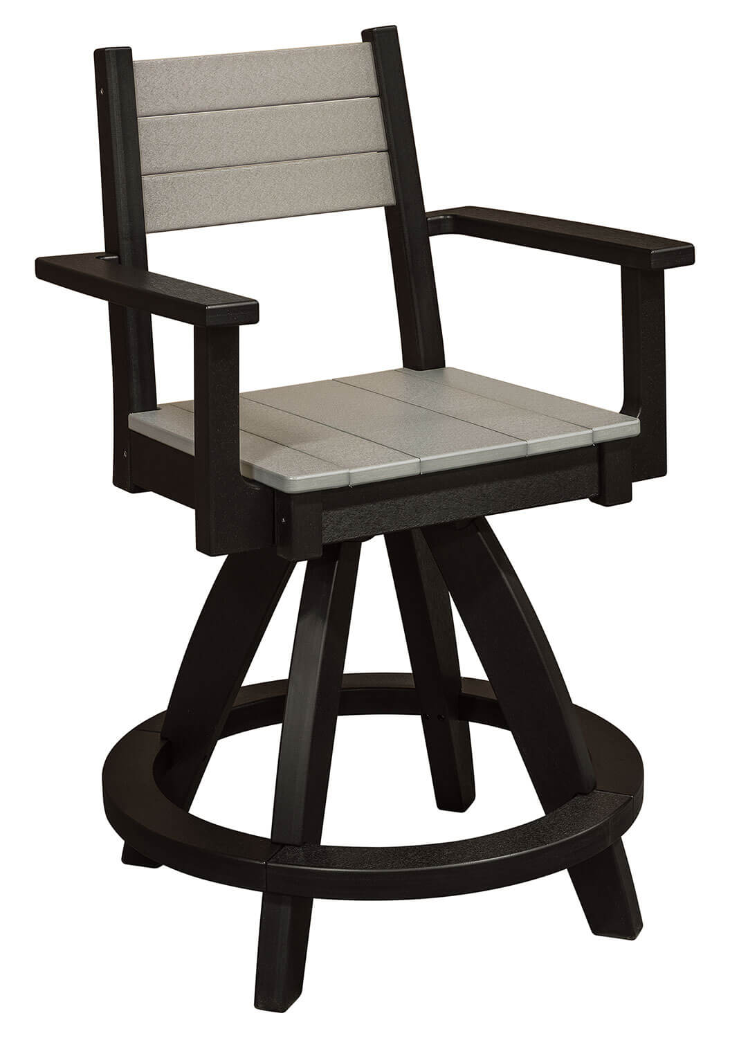 EC Woods Acadia Outdoor Poly Counter Height Swivel Chair Shown in Light Gray and Black