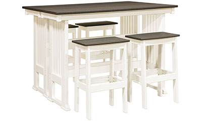 EC Woods Belmar Outdoor Poly Bar Height Furniture Set Shown in Coastal Gray and Bright White with Balcony Tables Together