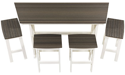 EC Woods Belmar Outdoor Poly Bar Height Furniture Set Shown in Coastal Gray and Bright White with Extended, Angled Top