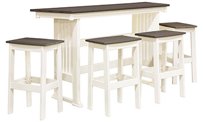 EC Woods Belmar Outdoor Poly Bar Height Furniture Set shown in Coastal Gray and Bright White with Extended, Angled Top