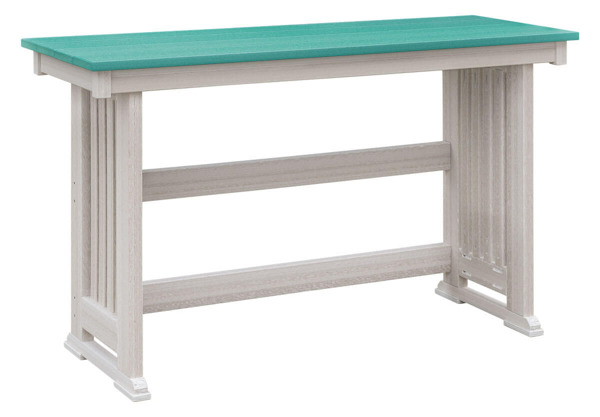 EC Woods Belmar Outdoor Poly Counter Height Balcony Table Shown in Aruba Blue and Seashell
