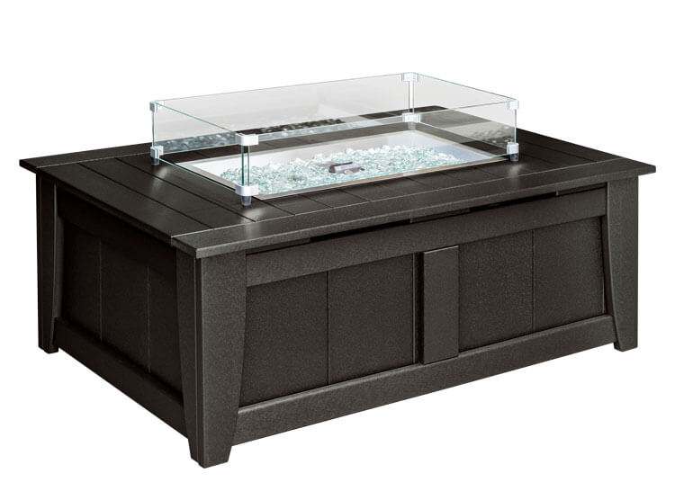 EC Woods Calistoga Outdoor Poly Fire Table Shown in Black with Poly Fronts
