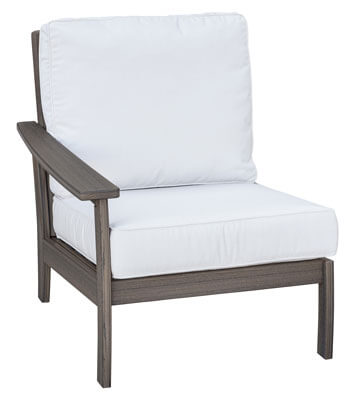 EC Woods Calistoga Outdoor Poly Left Arm Chair Shown in Coastal Gray with Canvas Natural Cushions
