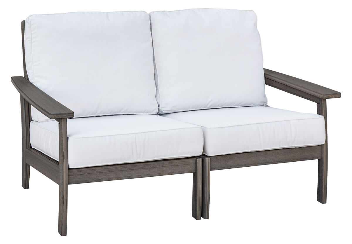 EC Woods Calistoga Outdoor Poly Left and Right Arm Chairs Shown in Coastal Gray with Canvas Natural Cushions