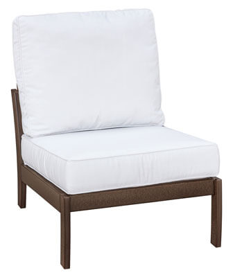 EC Woods Calistoga Outdoor Poly No Arm Chair Shown in Tudor Brown with Canvas Natural Cushions