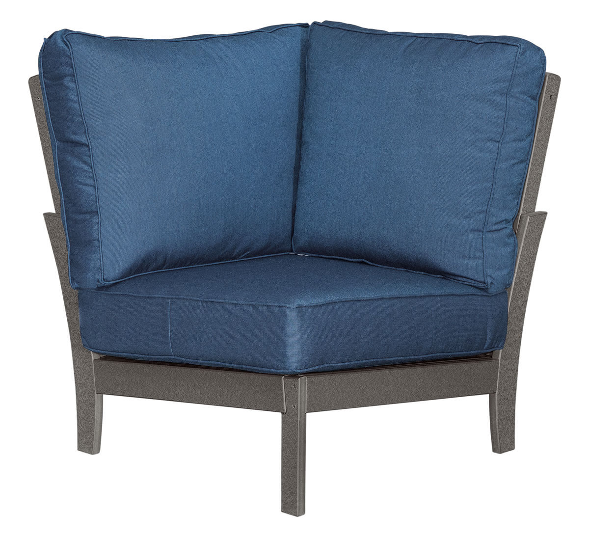 EC Woods Calistoga Outdoor Poly Sectional Chair Corner Shown in Dark Gray with Spectrum Indigo Cushions