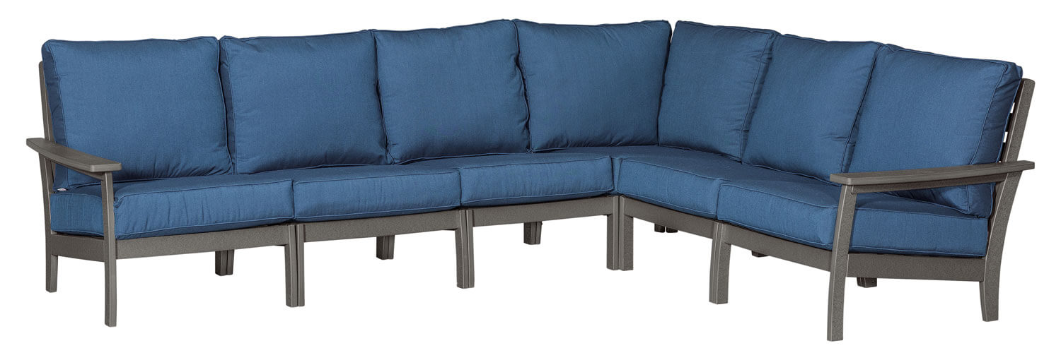 EC Woods Calistoga Outdoor Poly Sectional Set Shown in Dark Gray with Spectrum Indigo Cushions