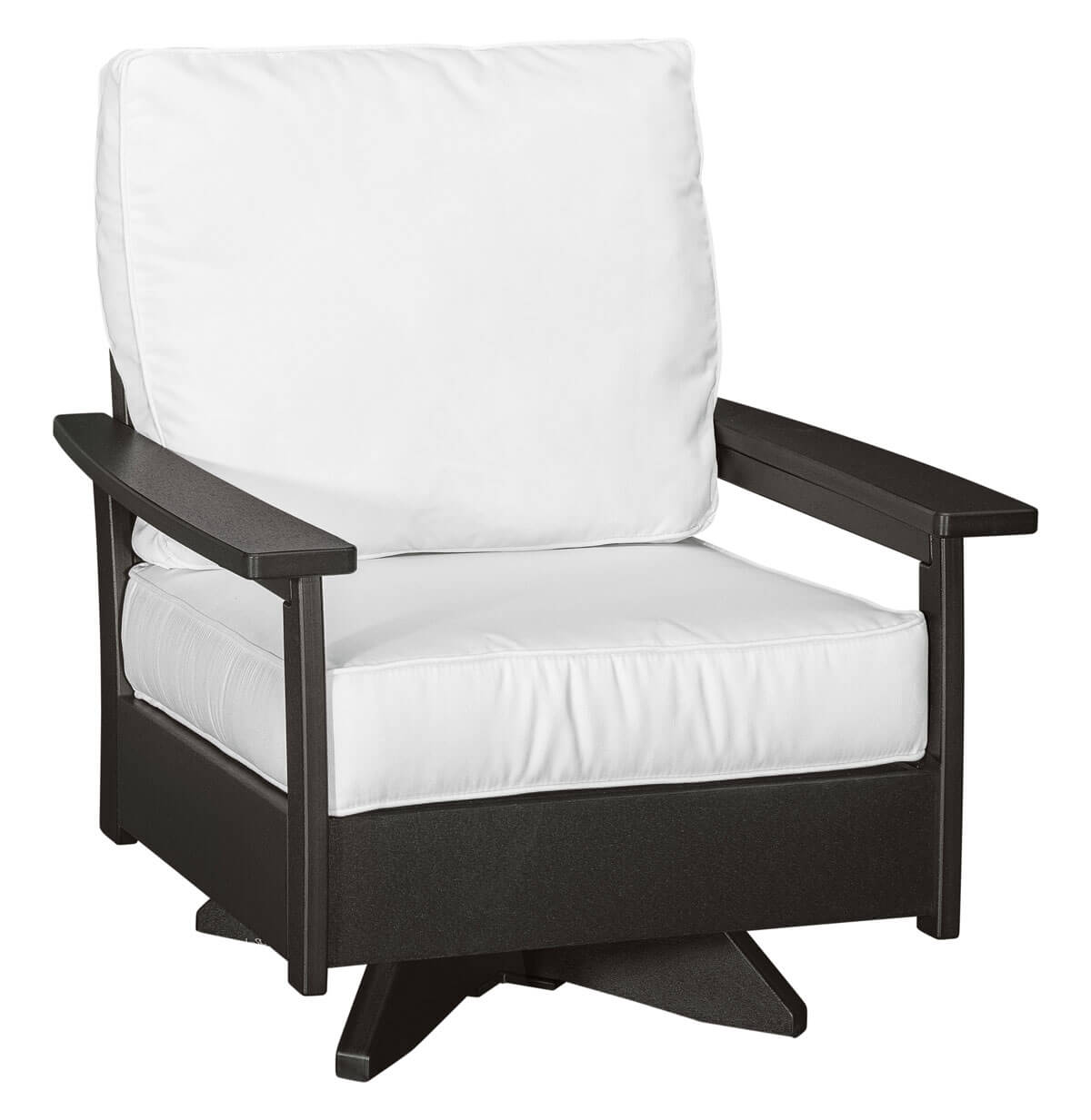EC Woods Calistoga Outdoor Poly Swivel Arm Chair Shown in Black with Canvas Natural Cushions