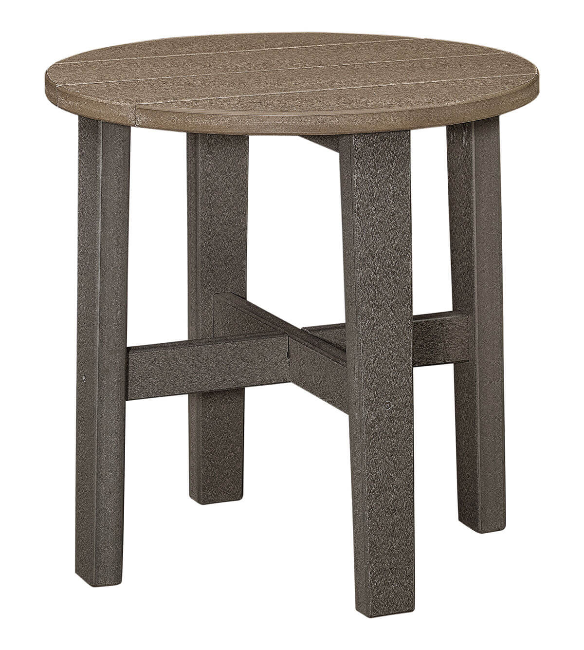 EC Woods Madison Outdoor Poly Dining Height End Table Shown in Weathered Wood and Dark Gray