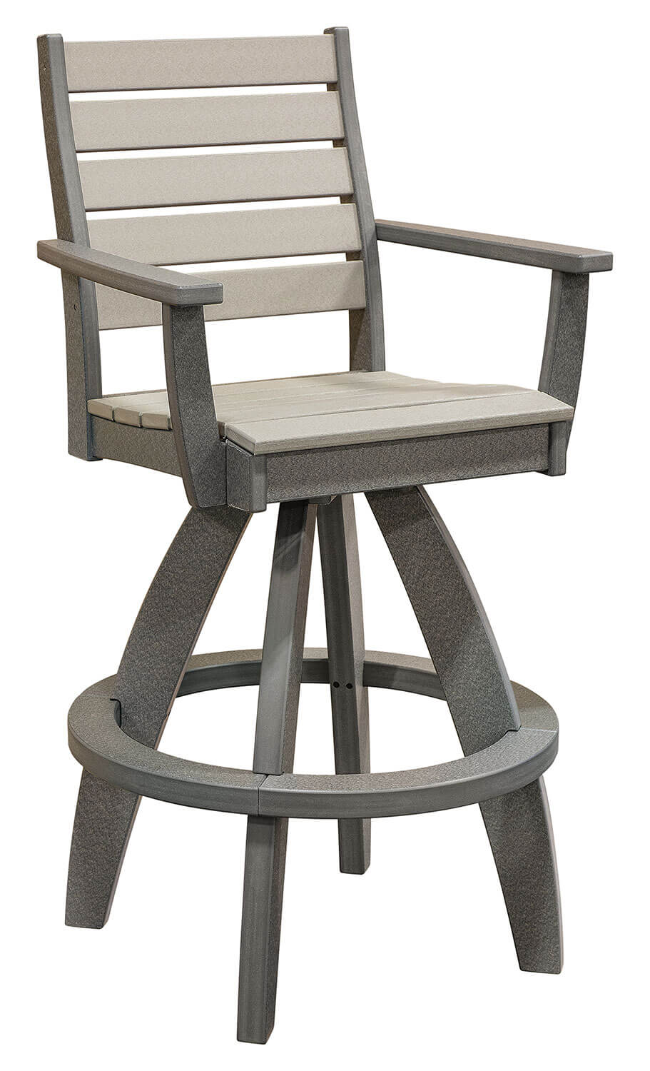 EC Woods Freeport Outdoor Poly Bar Height Swivel Chair shown in Light Gray and Dark Gray