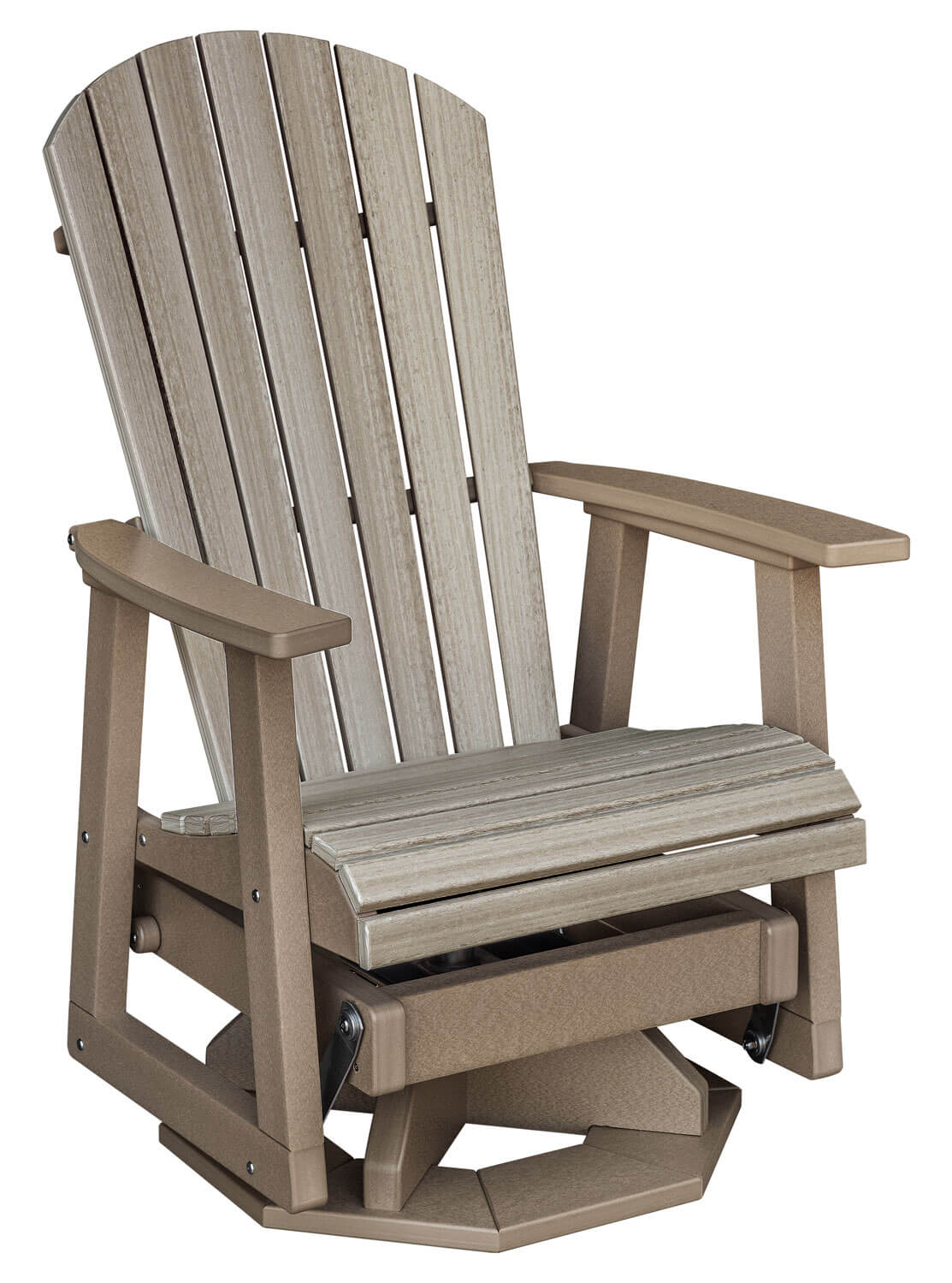 EC Woods EZ Glide Outdoor Poly Swivel Glider Shown in Seashell and Weathered Wood