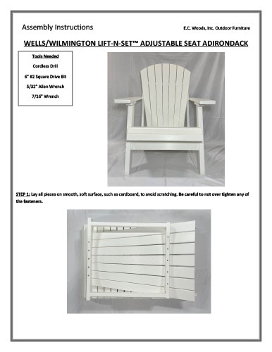 EC Woods Wells and Wilmington Lift-N-Set Adirondack Chair Assembly