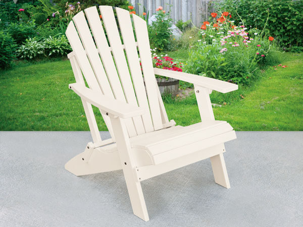 EC Woods Saranac Traditional Folding Adirondack Outdoor Poly Chair by Garden shown in Bright White