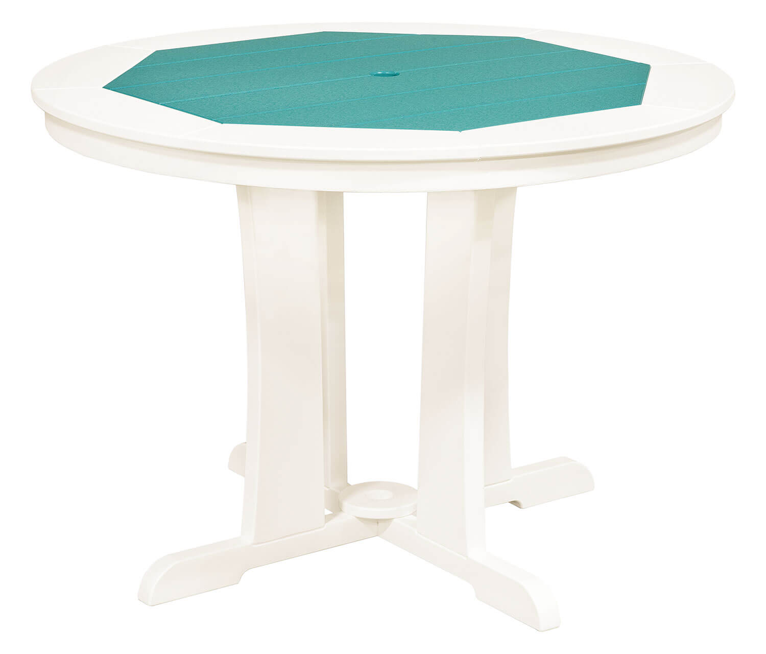 EC Woods Port Royal Outdoor Poly Dining Height Table Shown in Aruba Blue and Bright White