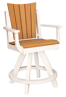 EC Woods Shawnee Contemporary Outdoor Poly Counter Height Swivel Chair Shown in Natural Teak and Bright White