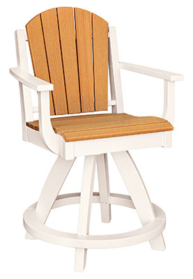 EC Woods Shawnee Outdoor Poly Counter Height Swivel Chair Shown in Natural Teak and Bright White
