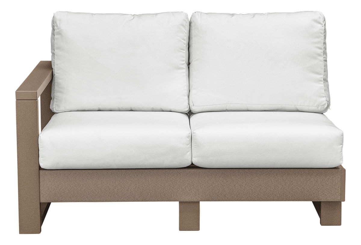 EC Woods Sonoma Outdoor Poly Left Arm Sectional Loveseat Shown in Weathered Wood with Canvas Natural Cushions