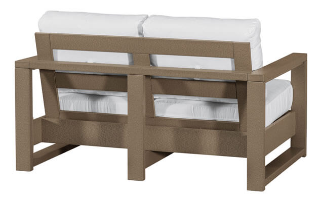 EC Woods Sonoma Outdoor Poly Loveseat Back Shown in Weathered Wood with Canvas Natural Cushions