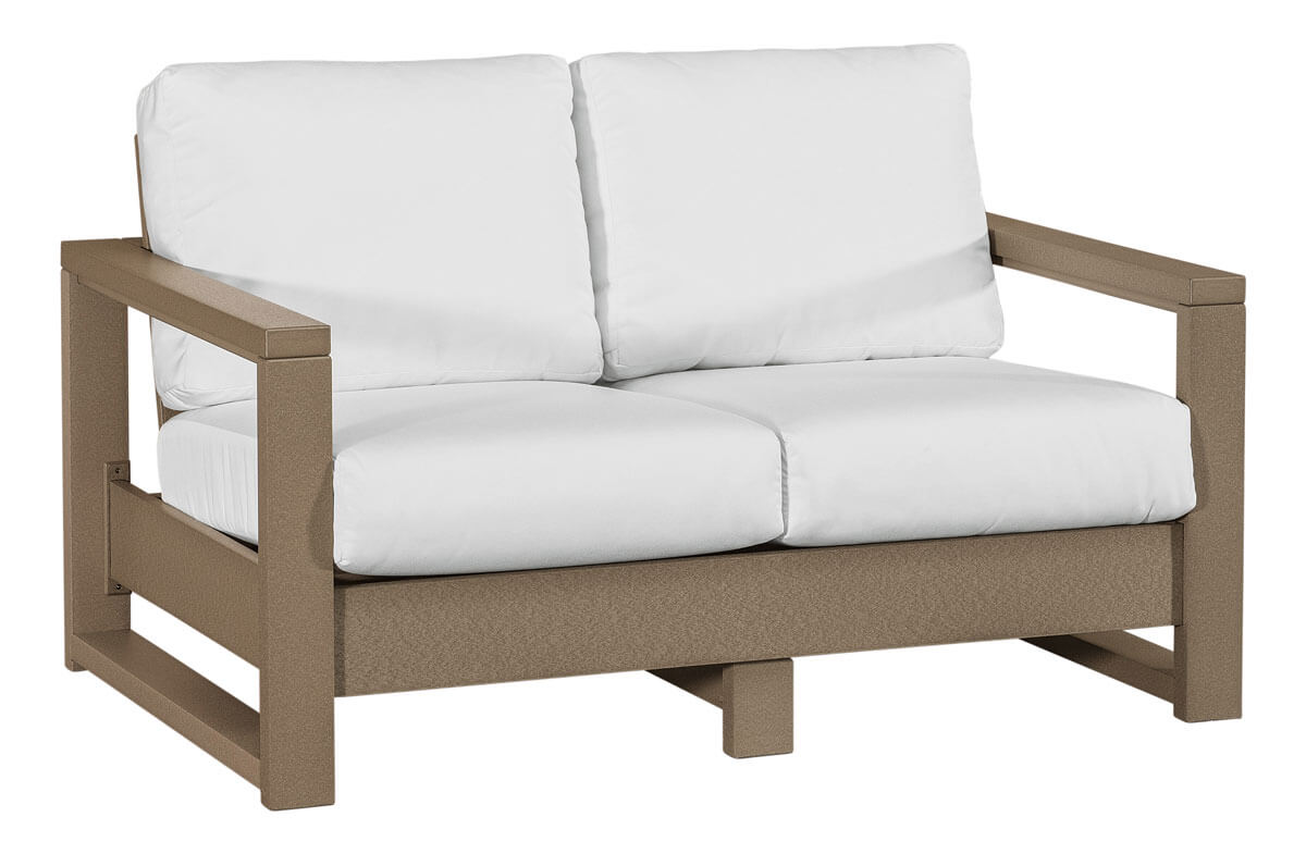 EC Woods Sonoma Outdoor Poly Loveseat Shown in Weathered Wood with Canvas Natural Cushions