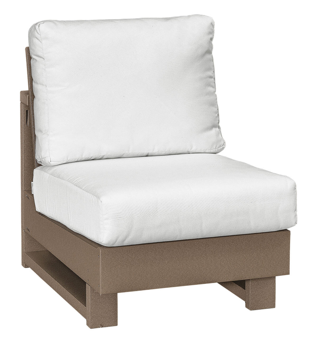 EC Woods Sonoma Outdoor Poly No Arm Chair Shown in Weathered Wood with Canvas Natural Cushions