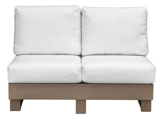 EC Woods Sonoma Outdoor Poly No Arm Loveseat Shown in Weathered Wood with Canvas Natural Cushions 2