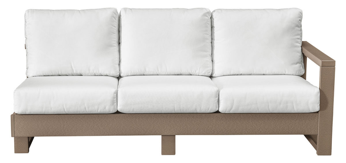 EC Woods Sonoma Outdoor Poly Right Arm Sectional Sofa Shown in Weathered Wood with Canvas Natural Cushions