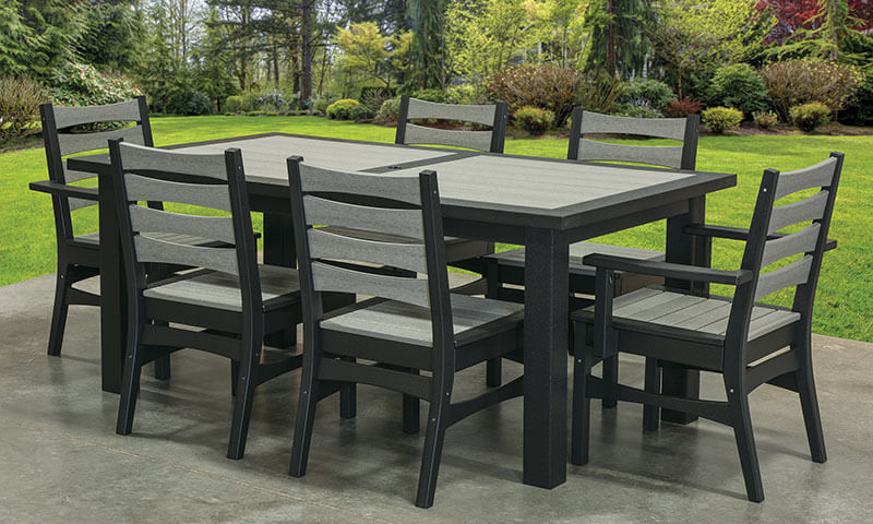 EC Woods Tacoma Outdoor Poly Dining Height Furniture Set Shown in Drift Wood Gray and Black
