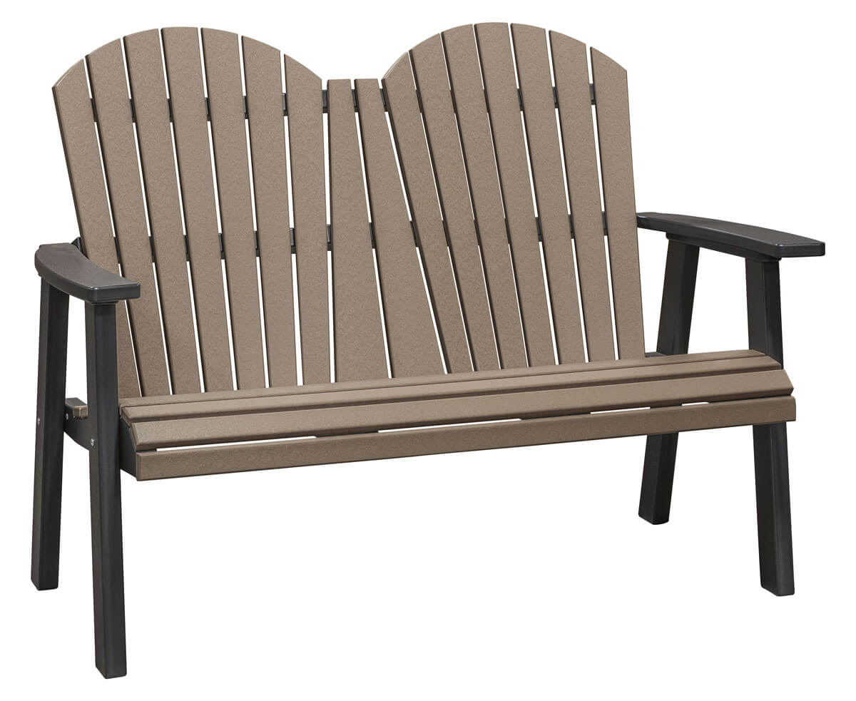 EC Woods Westbrook Outdoor Poly 48 Inch Bench Shown in Weathered Wood and Black