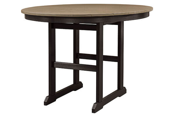 EC Woods Westbrook Outdoor Poly Bar Height 58 Inch Table Shown in Weathered Wood and Black