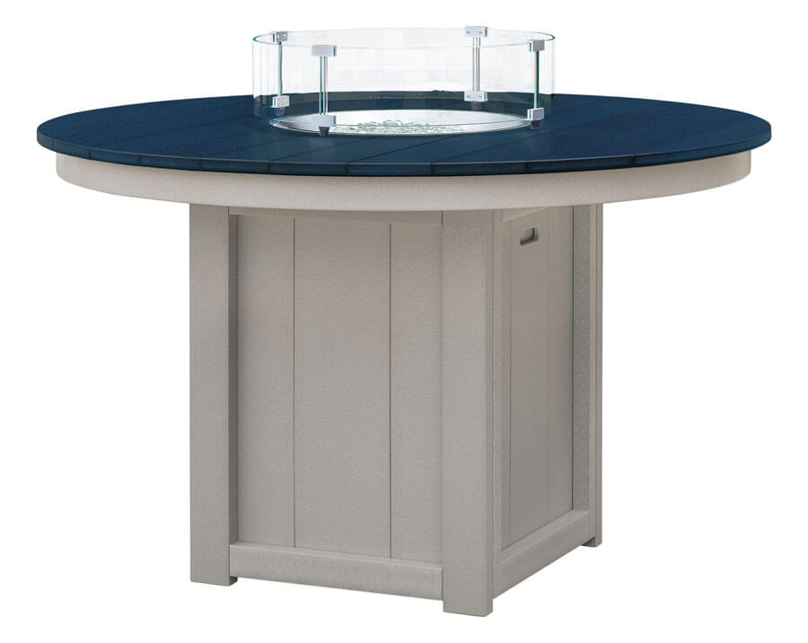 EC Woods Westbrook Outdoor Poly Counter Height Fire Table Shown in Patriot Blue and Light Gray