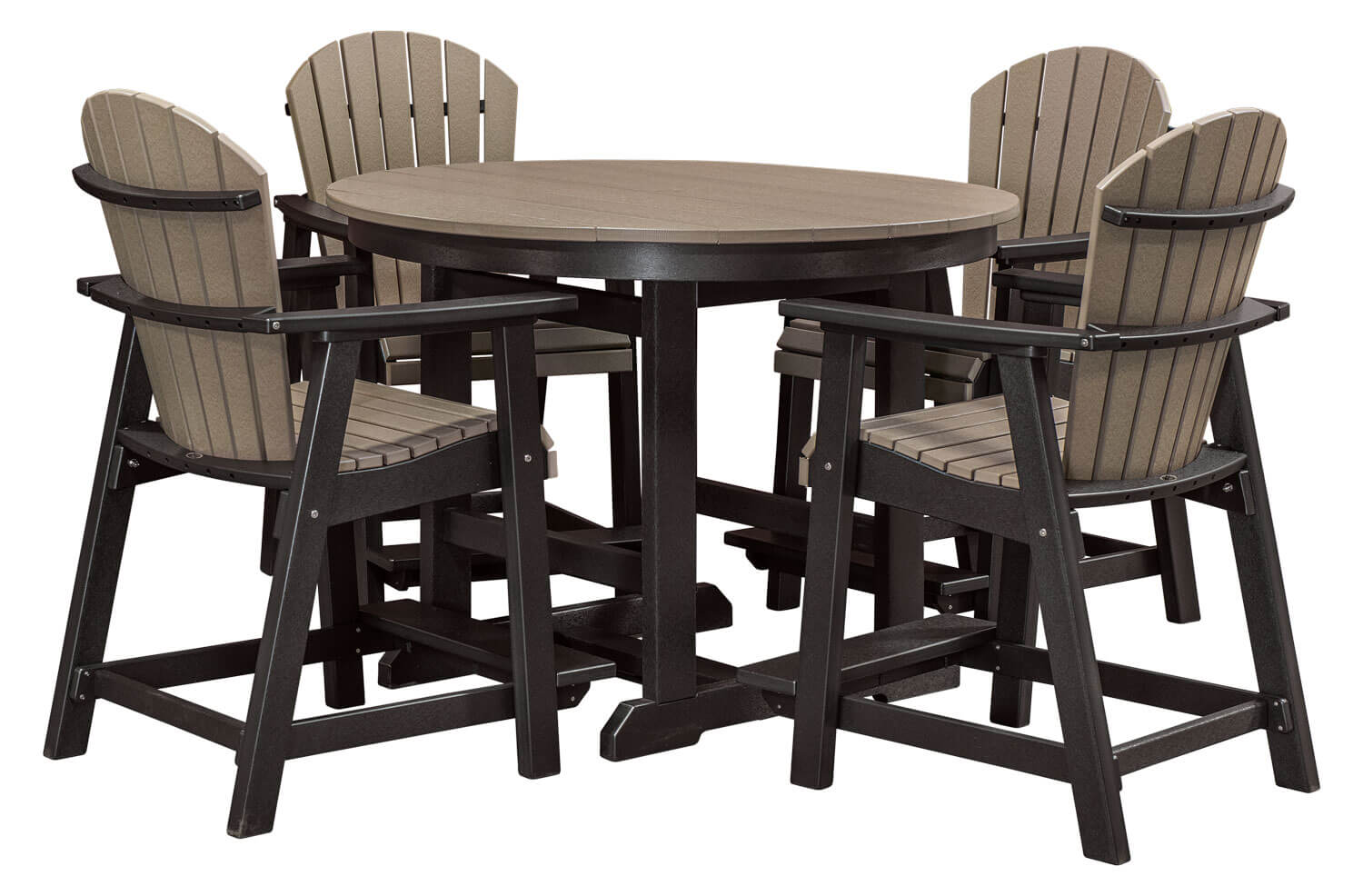 EC Woods Westbrook Outdoor Poly Counter Height Furniture Set Shown in Weathered Wood and Black