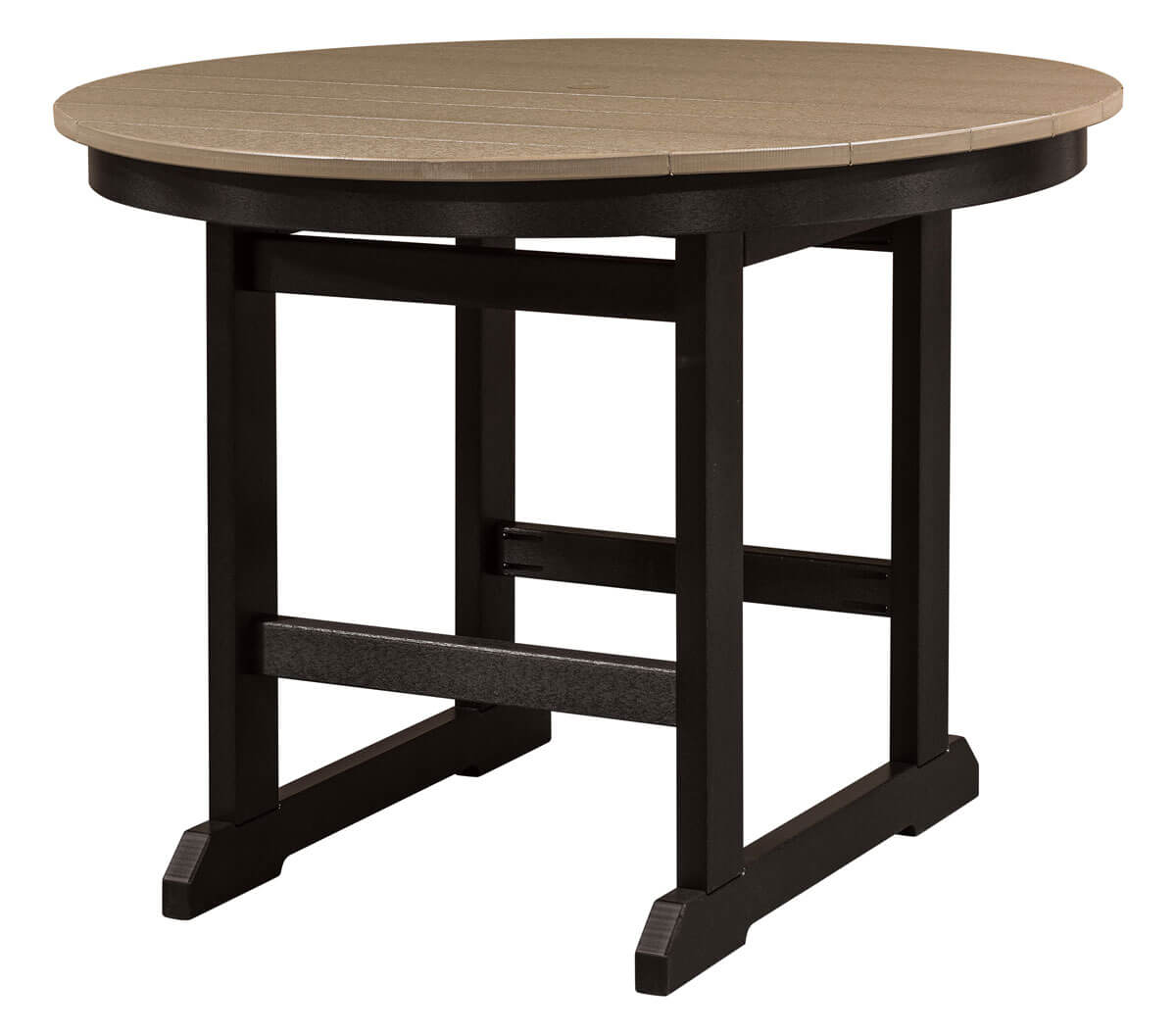 EC Woods Westbrook Outdoor Poly Dining Height 48 Inch Table Shown in Weathered Wood and Black