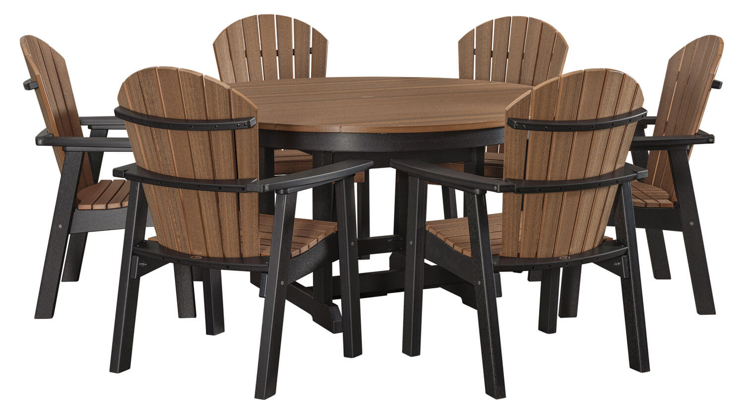 EC Woods Westbrook Outdoor Poly Dining Height Furniture Set Shown in Antique Mahogany and Black