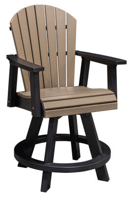 EC Woods Westbrook Outdoor Poly Counter Height Swivel Chair Shown in Weathered Wood and Black