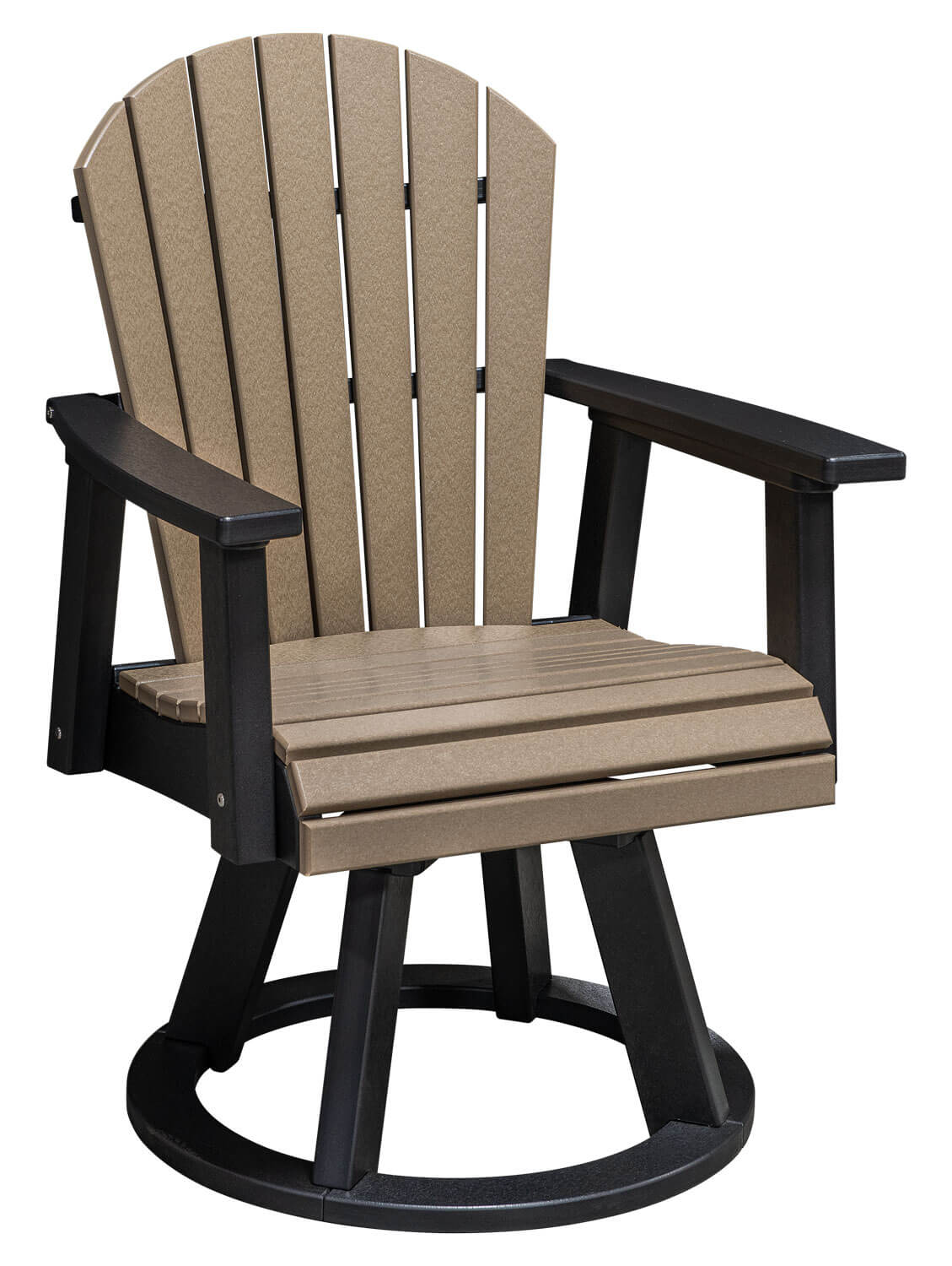 EC Woods Westbrook Outdoor Poly Dining Height Swivel Chair Shown in Weathered Wood and Black