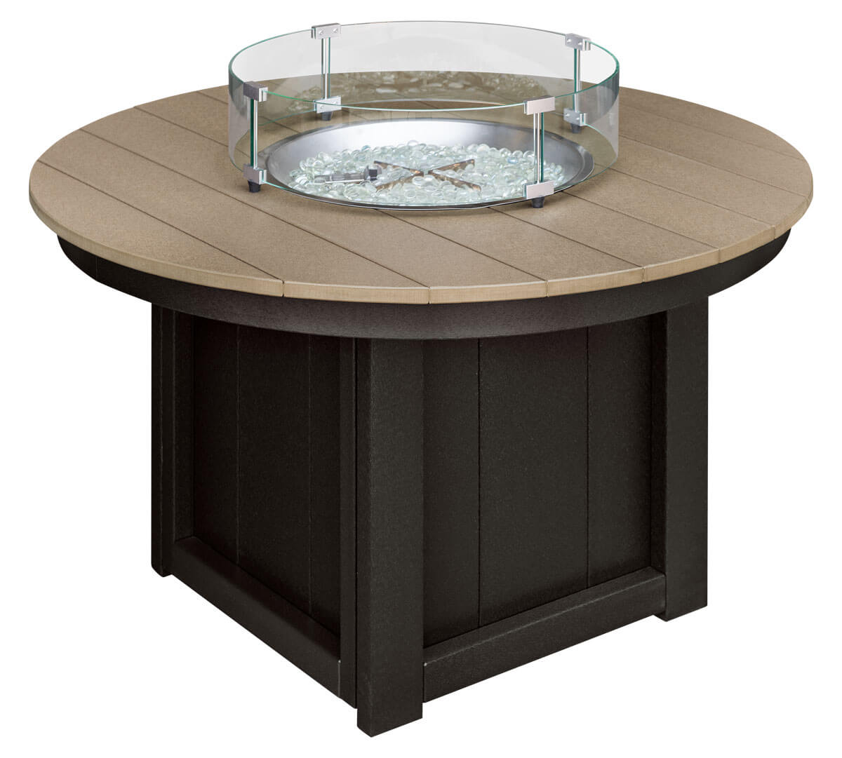EC Woods Westbrook Outdoor Poly Fire Table Shown in Weathered Wood and Black